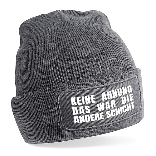 Herzbotschaft Beanie Strickmütze mit Spruch | Die andere Schicht | grau | Unisex SoftTouch angenehm weiche und warme Wintermütze | OneSize Einheitsgröße für Erwachsene von Herzbotschaft