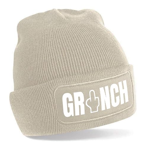 Herzbotschaft Beanie Strickmütze mit Spruch | GR NCH | Creme | Unisex SoftTouch angenehm weiche und warme Wintermütze | OneSize Einheitsgröße für Erwachsene von Herzbotschaft
