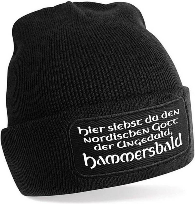 Herzbotschaft Beanie Strickmütze mit Spruch HAMMERSBALD nordischer Gott der Ungeduld Unisex SoftTouch angenehm weiche und warme Wintermütze Einheitsgröße von Herzbotschaft