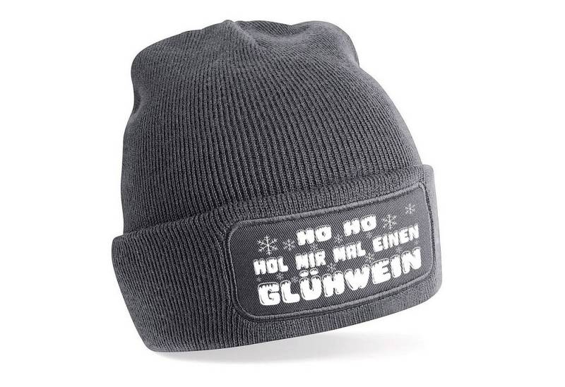 Herzbotschaft Beanie Strickmütze mit Spruch HO HO HOL MIR MAL EINEN GLÜHWEIN (Skimütze) Unisex SoftTouch angenehm weiche und warme Wintermütze Einheitsgröße von Herzbotschaft