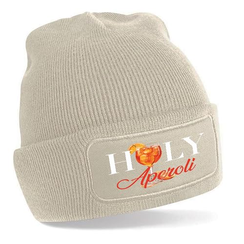 Herzbotschaft Beanie Strickmütze mit Spruch | HOLY Aperoli | Creme | Unisex SoftTouch angenehm weiche und warme Wintermütze | OneSize Einheitsgröße für Erwachsene von Herzbotschaft