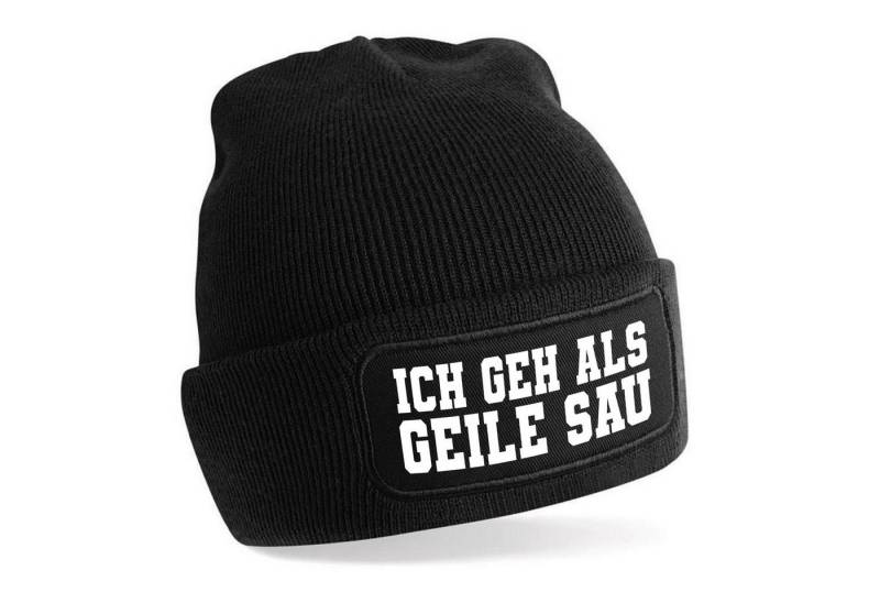 Herzbotschaft Beanie Strickmütze mit Spruch ICH GEH ALS GEILE SAU (Mütze mit Aufdruck, Skimütze) Unisex SoftTouch angenehm weiche und warme Wintermütze Einheitsgröße von Herzbotschaft