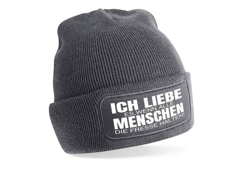 Herzbotschaft Beanie Strickmütze mit Spruch ICH LIEBE ES WENN ALLE MENSCHEN DIE FRESSE (Mütze mit Aufdruck, Skimütze) Unisex SoftTouch angenehm weiche und warme Wintermütze Einheitsgröße von Herzbotschaft