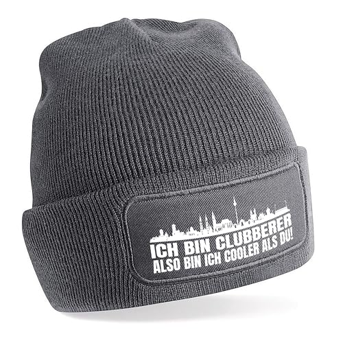 Herzbotschaft Beanie Strickmütze mit Spruch | Ich Bin Clubberer Also Bin ich Cooler als du! | grau | weiche und warme Fußball Mütze für Nürnberg Fan | Skyline | SoftTouch Einheitsgröße für Erwachsene von Herzbotschaft