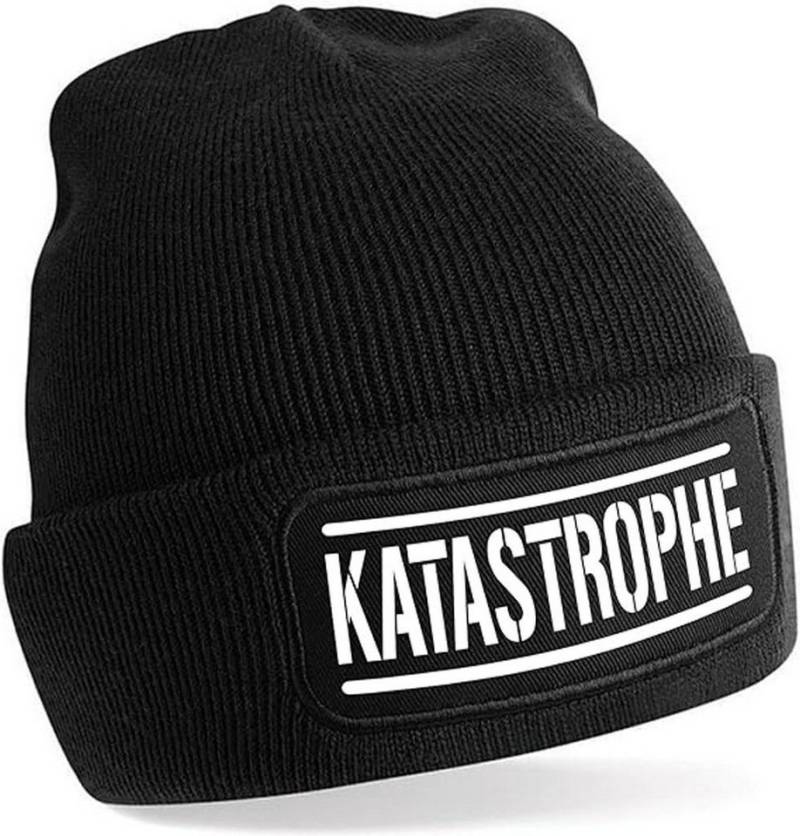 Herzbotschaft Beanie Strickmütze mit Spruch KATASTROPHE (Mütze mit Aufdruck, Skimütze) Unisex SoftTouch angenehm weiche und warme Wintermütze Einheitsgröße von Herzbotschaft