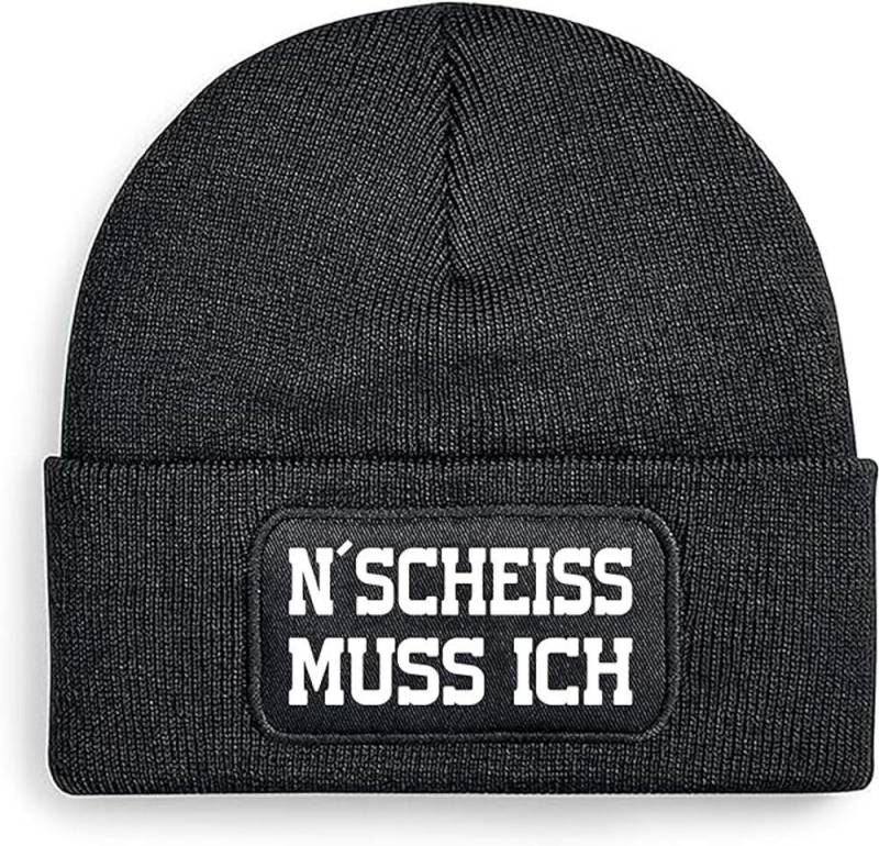 Herzbotschaft Beanie Strickmütze mit Spruch N´Scheiss muss ich Unisex Soft Mütze angenehm weiche und warme Wintermütze Einheitsgröße von Herzbotschaft
