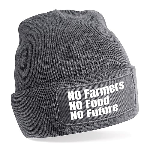 Herzbotschaft Beanie Strickmütze mit Spruch | No Farmers no Food no Future | grau | Unisex SoftTouch angenehm weiche und warme Wintermütze | OneSize Einheitsgröße für Erwachsene von Herzbotschaft