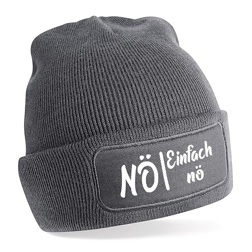 Herzbotschaft Beanie Strickmütze mit Spruch | Nö - Einfach nö | grau | Unisex SoftTouch angenehm weiche und warme Wintermütze | OneSize Einheitsgröße für Erwachsene von Herzbotschaft