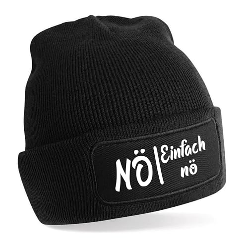 Herzbotschaft Beanie Strickmütze mit Spruch | Nö - Einfach nö | schwarz | Unisex SoftTouch angenehm weiche und warme Wintermütze | OneSize Einheitsgröße für Erwachsene von Herzbotschaft