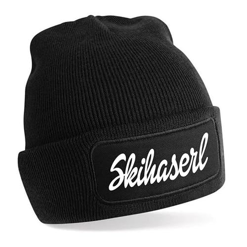 Herzbotschaft Beanie Strickmütze mit Spruch | Skihaserl | schwarz | Unisex SoftTouch angenehm weiche und warme Wintermütze | OneSize Einheitsgröße für Erwachsene von Herzbotschaft