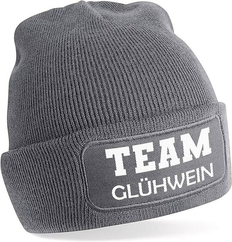 Herzbotschaft Skimütze Strickmütze mit Spruch TEAM GLÜHWEIN (Mütze mit Aufdruck) Unisex SoftTouch angenehm weiche und warme Wintermütze Einheitsgröße von Herzbotschaft
