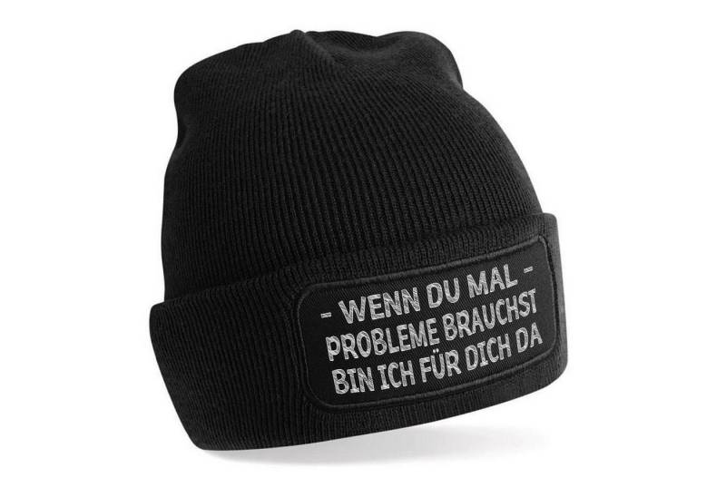 Herzbotschaft Beanie Strickmütze mit Spruch WENN DU MAL PROBLEME BRAUCHST BIN ICH FÜR DICH (Mütze mit Aufdruck, Skimütze) Unisex SoftTouch angenehm weiche und warme Wintermütze Einheitsgröße von Herzbotschaft