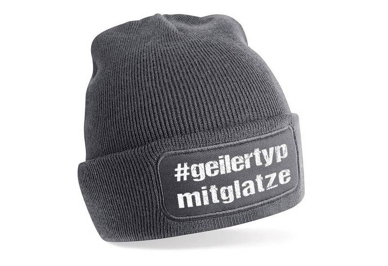 Herzbotschaft Beanie Strickmütze mit Spruch #geilertypmitglatze (Mütze mit Aufdruck, Skimütze) Unisex SoftTouch angenehm weiche und warme Wintermütze Einheitsgröße von Herzbotschaft