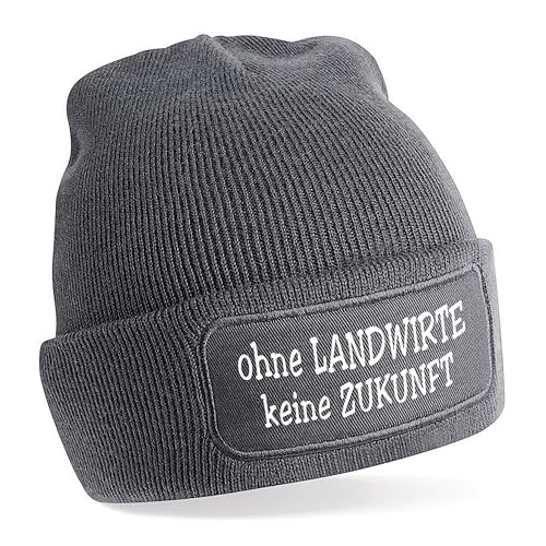 Herzbotschaft Beanie Strickmütze mit Spruch | ohne Landwirte Keine Zukunft | grau | Unisex SoftTouch angenehm weiche und warme Wintermütze | OneSize Einheitsgröße für Erwachsene von Herzbotschaft