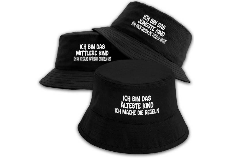 Herzbotschaft Sonnenhut 3er Set Bucket Hats Ich bin das jüngste das mittlere das älteste Kind (Unisex Einheitsgröße, Sommerhut mit Spruch, Festivalhut, Fischerhut) für Damen & Herren von Herzbotschaft