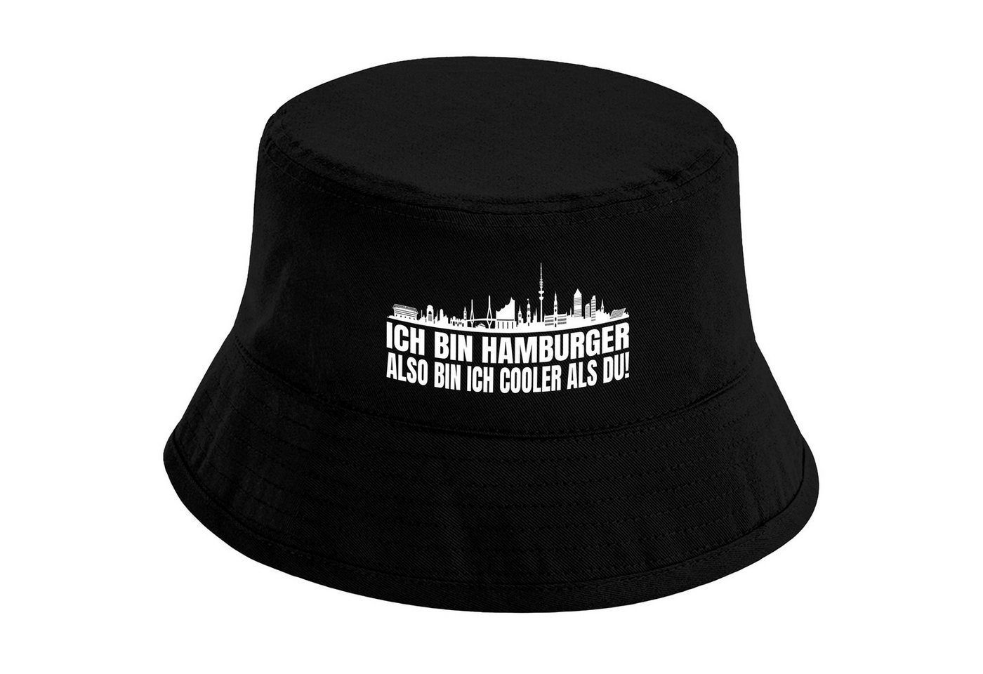 Herzbotschaft Sonnenhut Bucket Hat Ich bin Hamburger also bin ich cooler als du! (Unisex Einheitsgröße, Sommerhut mit Spruch, Festivalhut, Fischerhut) für Damen & Herren von Herzbotschaft