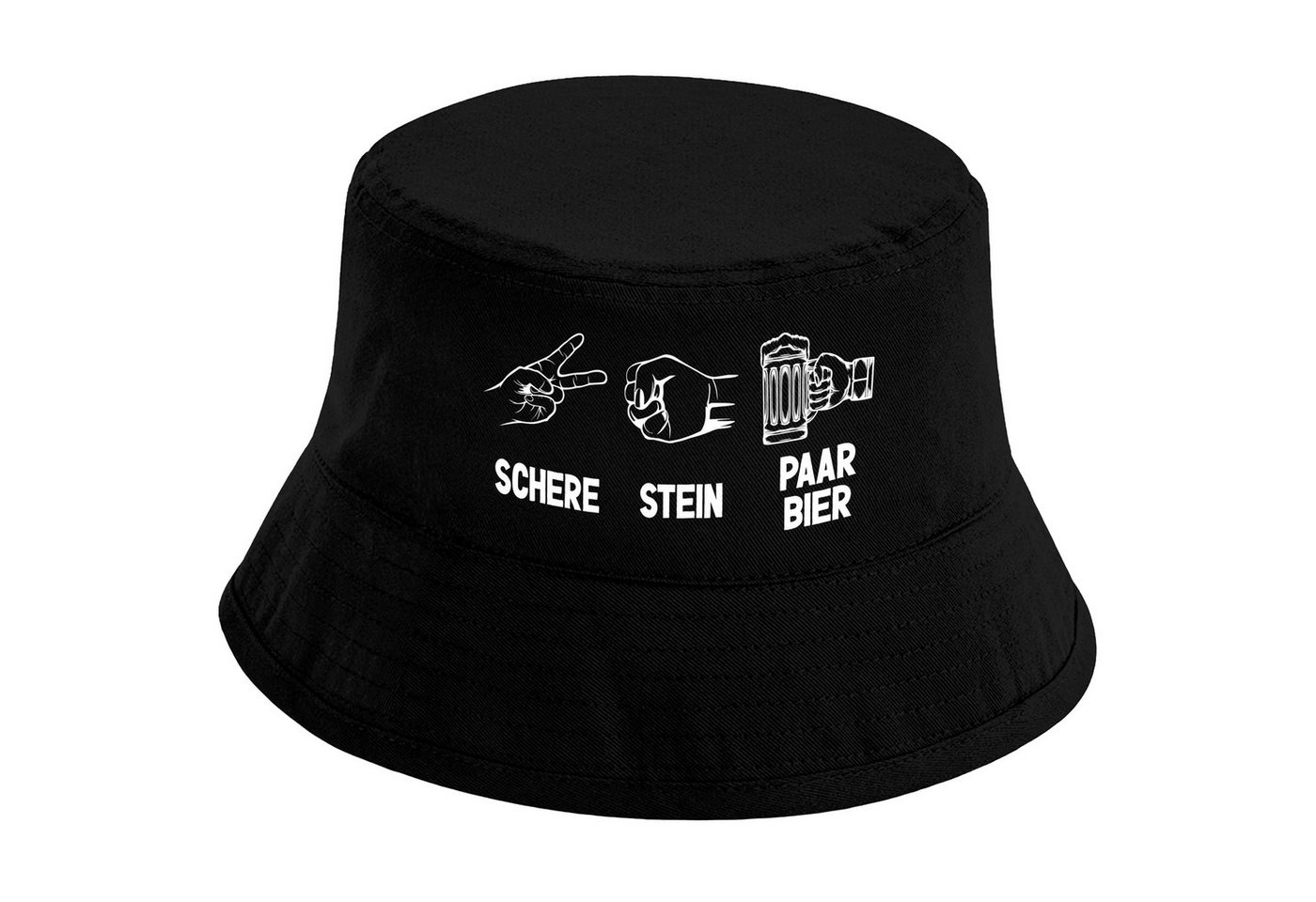 Herzbotschaft Sonnenhut Bucket Hat Schere - Stein - Paar Bier (Unisex Einheitsgröße, Sommerhut mit Spruch, Festivalhut, Fischerhut) für Damen & Herren von Herzbotschaft