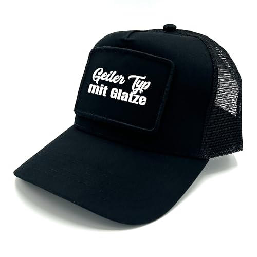 Herzbotschaft Trucker Mesh Cap mit Spruch auf Patch | Geiler Typ mit Glatze | Farbwahl | Unisex Baseball Mütze | hochwertiger Druck | OneSize durch verstellbaren Klipp-Verschluss | von Herzbotschaft