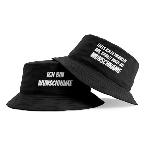 Personalisiertes Bucket Hat 2er Set in Schwarz – Falls ich betrunken Bin, bringt Mich zu... – Fischerhut mit Spruch – Unisex Einheitsgröße – Festivalhut/Sonnenhut für Damen & Herren von Herzbotschaft