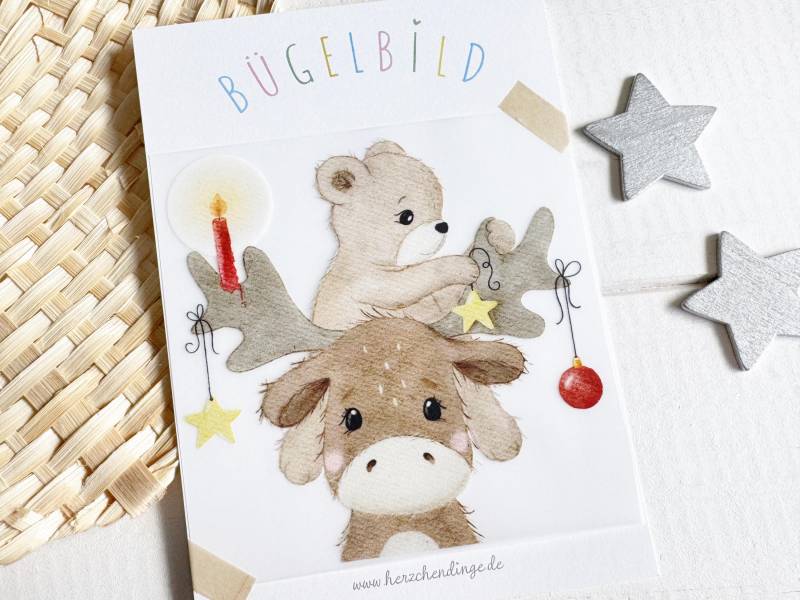 Weihnachtliches Bügelbild Elch Mit Bär Weihnachtliches Bügelbild Elch Mit Bär von Herzchendinge