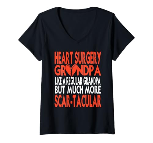 Damen Lustiger Herzoperation Opa Narben Humor Anerkennung T-Shirt mit V-Ausschnitt von Herzchirurgie Erholung und Familie