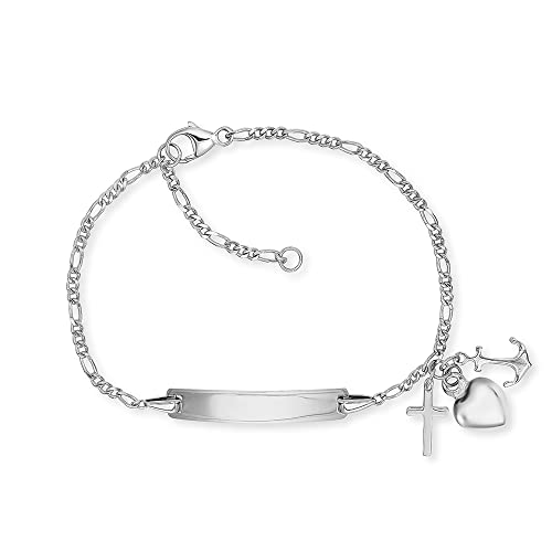 Herzengel Mädchen Kinder Armband aus Sterling Silber mit Kreuz, Herz und Anker Anhängern - mit Gravurplatte - Karabinerverschluss - längenverstellbar - nickelfrei von Herzengel