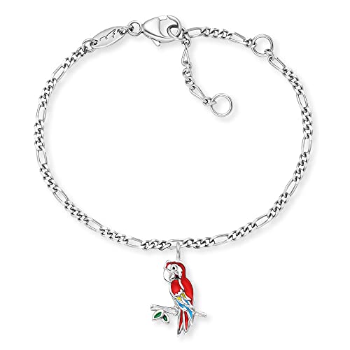 Herzengel Mädchen Kinder Armband aus Sterling Silber und einem Anhänger mit buntem Papagei aus Emaille - Karabinerverschluss - längenverstellbar - nickelfrei von Herzengel