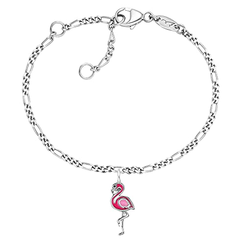 Herzengel Mädchen Kinder Armband aus Sterling Silber und einem Anhänger mit rosa Flamingo aus Emaille - Karabinerverschluss - längenverstellbar - nickelfrei von Herzengel