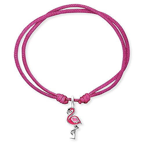 Herzengel Mädchen Kinder Armband aus rosa Nylon und einem Flamingo Anhänger aus rosa Emaille - Ösenverschluss - längenverstellbar - nickelfrei von Herzengel