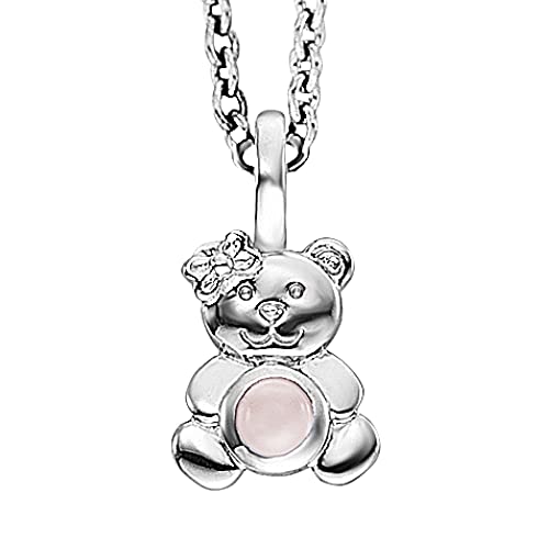 Engelsrufer Herzengel Mädchen Kinder Halskette aus Sterling Silber und einem Teddybär Anhänger mit Rosenquarz Stein - Karabinerverschluss - längenverstellbar - nickelfrei von Engelsrufer