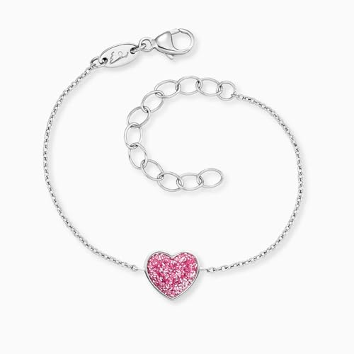 Herzengel Kinder Armband Herz - 925er Silber – Glitzerherz mit Emaille, rhodiniert- Kinderschmuck verstellbar, 12 + 4 cm, HEB-GLITTERHEART von Herzengel
