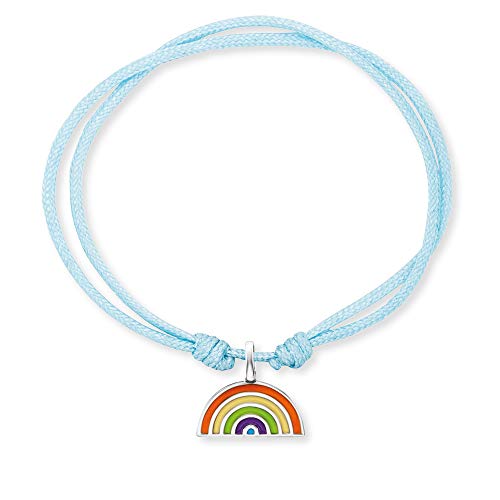 Herzengel Mädchen Kinder Armband aus hellblauem Nylon und einem Regenbogen Anhänger aus bunter Emaille - Ösenverschluss - längenverstellbar - nickelfrei von Herzengel