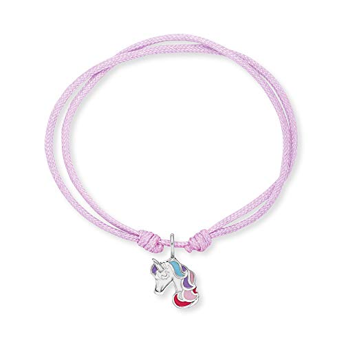 Herzengel Mädchen Kinder Armband aus rosa Nylon und einem Einhorn Anhänger aus rosa Emaille - Ösenverschluss - längenverstellbar - nickelfrei von Herzengel