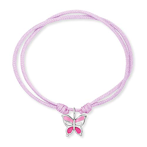 Herzengel Mädchen Kinder Armband aus rosa Nylon und einem Schmetterling Anhänger aus rosa Emaille - Ösenverschluss - längenverstellbar - nickelfrei von Herzengel