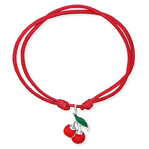 Herzengel Mädchen Kinder Armband aus rotem Nylon und einem Kirsch Anhänger aus roter Emaille - Ösenverschluss - längenverstellbar - nickelfrei von Herzengel