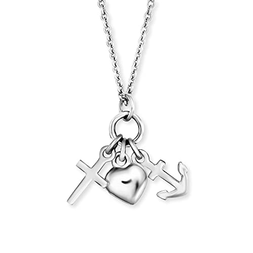 Herzengel Mädchen Kinder Halskette aus Sterling Silber und einem Kreuz, Herz und Anker Anhänger in Silber - Karabinerverschluss - längenverstellbar - nickelfrei von Herzengel