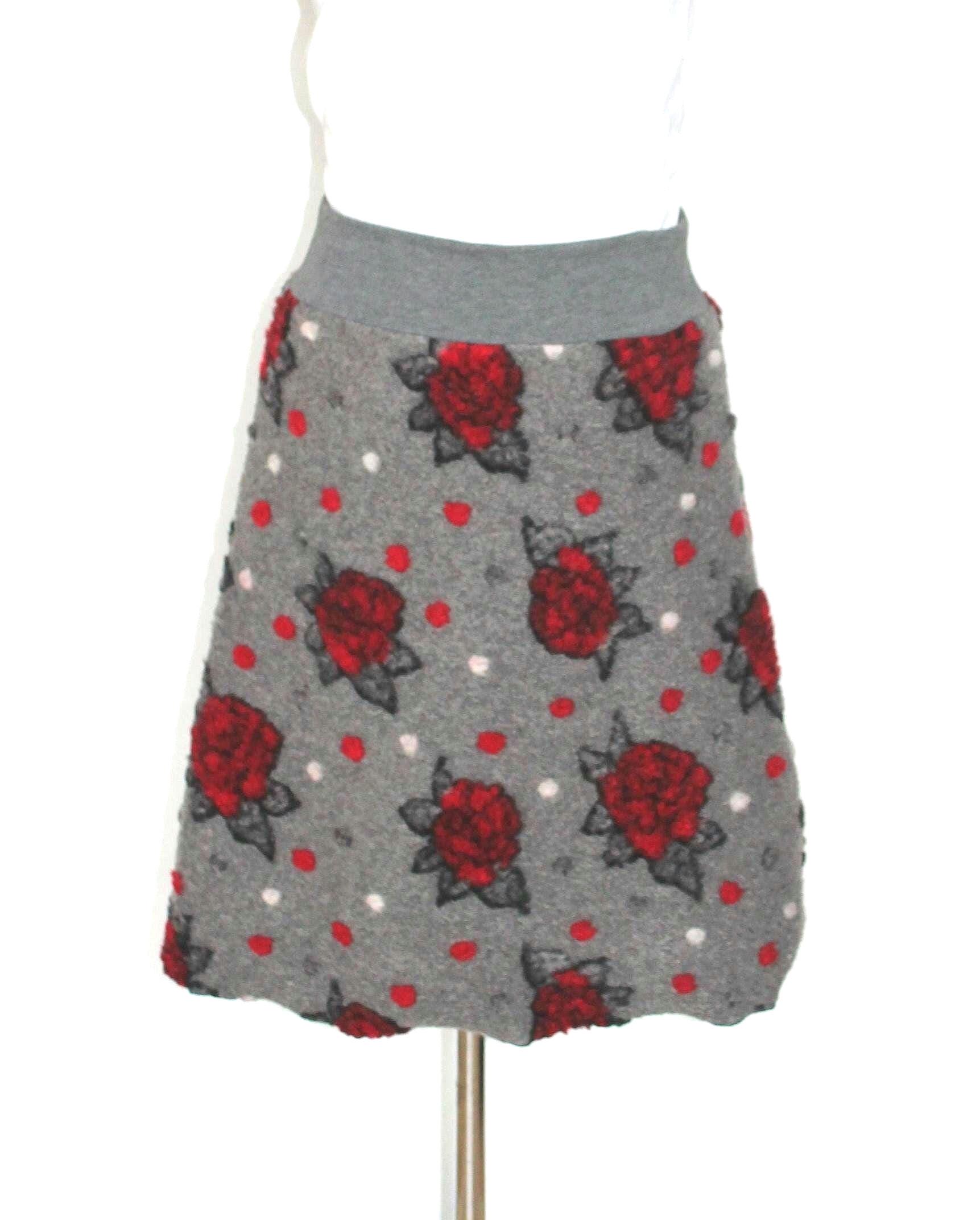 Rock A-Form Wollwalk Rosen & Tupfen Auf Hellgrau Knielang Wollrock Blumenwalk Xs-Xl von HerzensKleiderStoffe