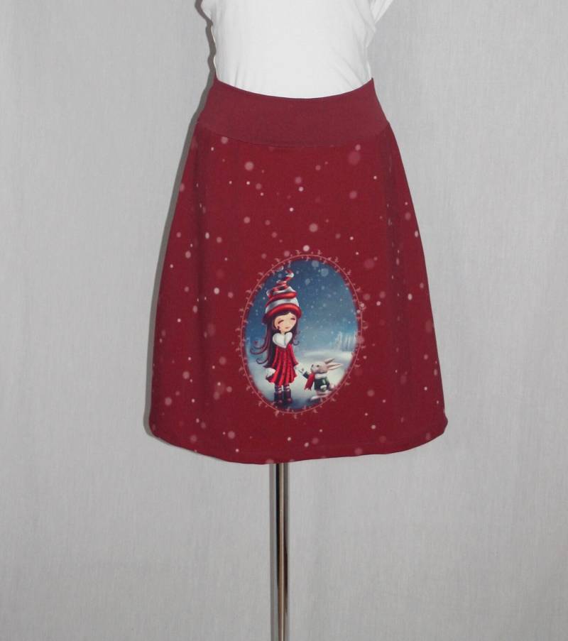 Rock Baumwoll - Sweatjersey A-Form Mit Motiv Mädchen & Hase Knielang Taillenrock French Thierry von HerzensKleiderStoffe