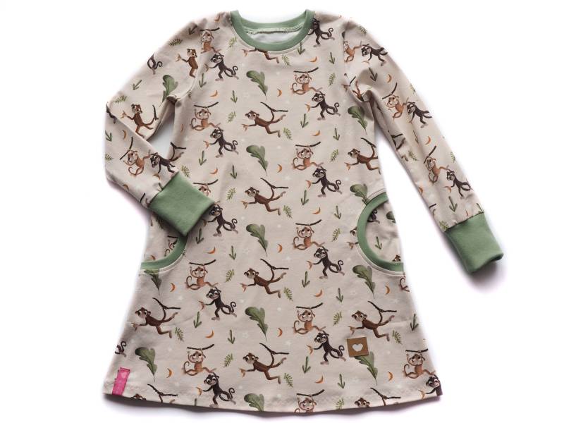 Kleid Mädchen Affen Dschungel Herz Gr. 110/116 von HerzenskinderDesign