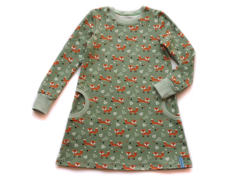 Kleid Mädchen Fuchs Grün Gr. 110/116 von HerzenskinderDesign