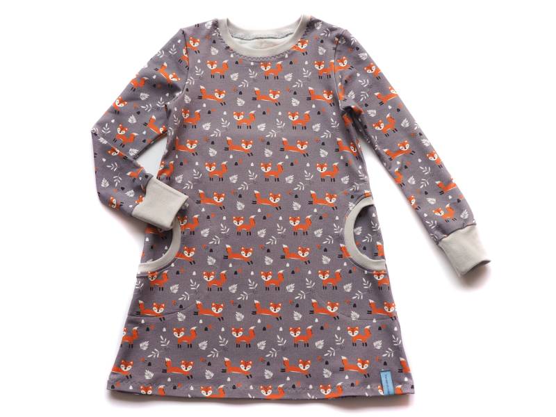 Kleid Mädchen Füchse Grau von HerzenskinderDesign