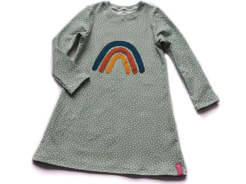 Kleid Mädchen Punkte Regenbogen Grün Gr. 110/116 von HerzenskinderDesign