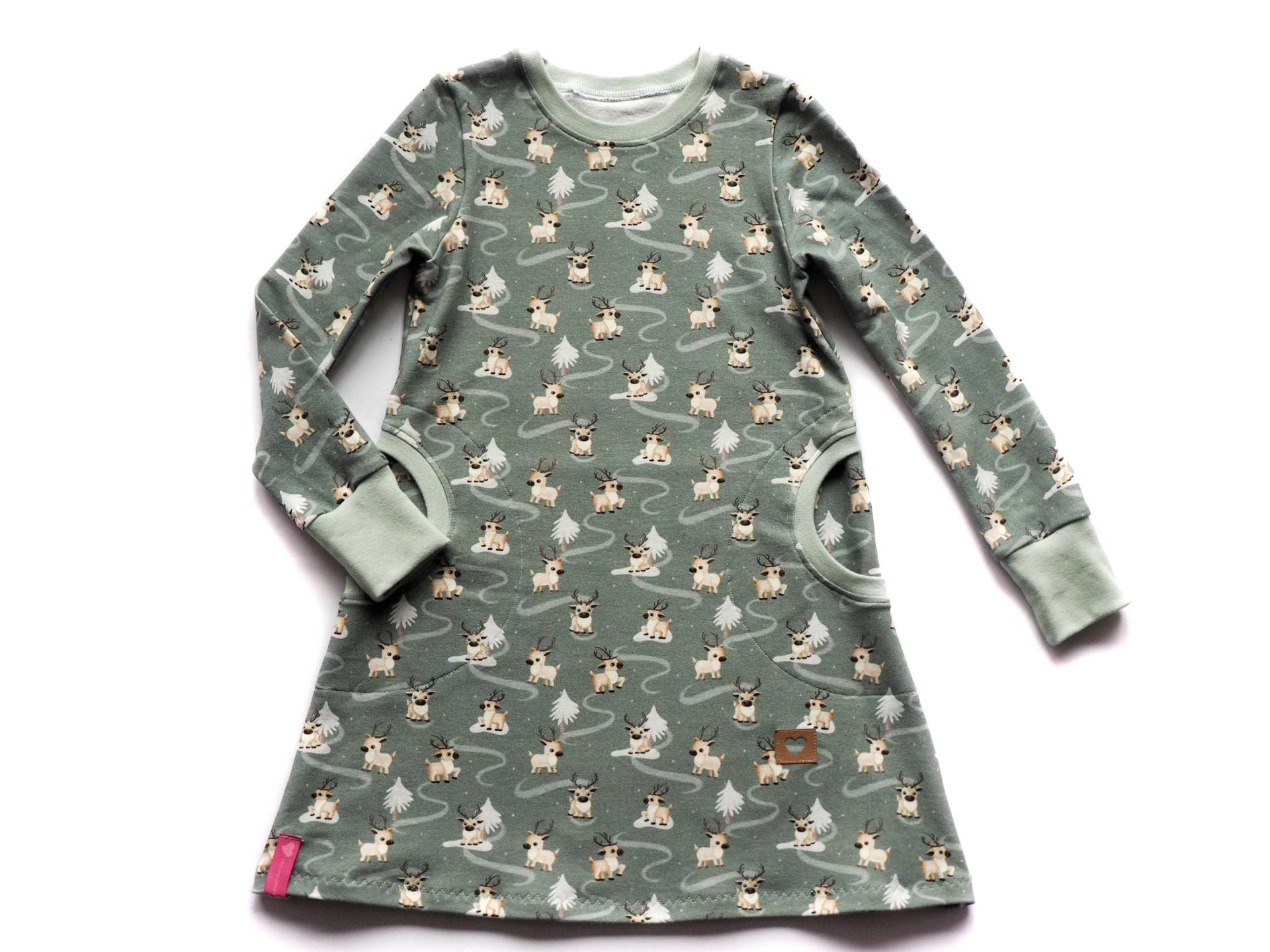 Kleid Mädchen Rentiere Grün von HerzenskinderDesign