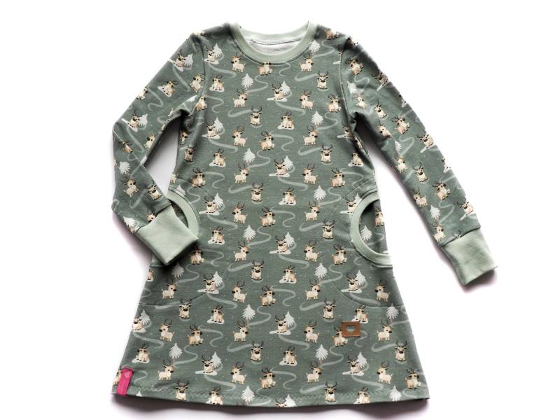 Kleid Mädchen Rentiere Grün von HerzenskinderDesign