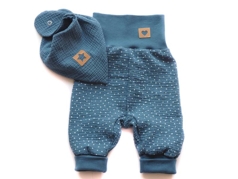 Pumphose Halstuch Musselin Blau Punkte Geburt Baby von HerzenskinderDesign