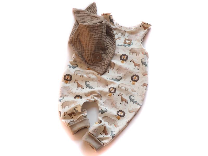 strampler Halstuch Musselin Geburt Baby Zoo Tiere von HerzenskinderDesign