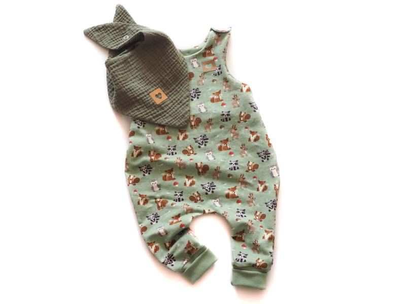 strampler Halstuch Musselin Waldtiere Geburt Baby von HerzenskinderDesign