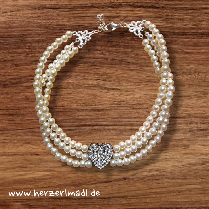 Kropfband Tracht Mit Strassherz Und Perlen Dirndlschmuck Bayern Wiesn Oktoberfest Herz Glitzer Kropfkette von Herzerlmadl