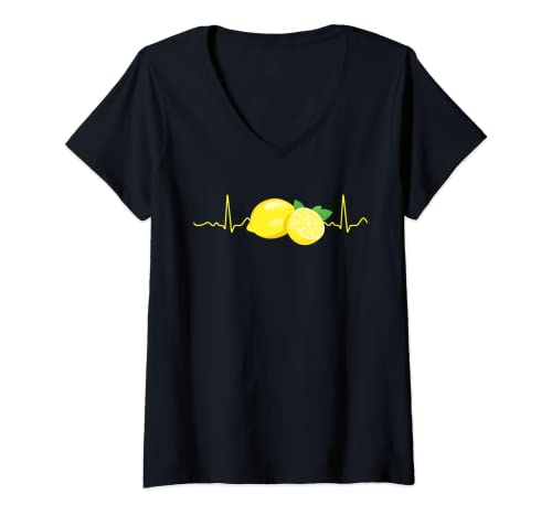 Damen Zitrone Zitrusfrucht Herzschlag T-Shirt mit V-Ausschnitt Damen Zitrone Zitrusfrucht Herzschlag T-Shirt mit V-Ausschnitt von Herzfrequenz Frucht Zitronen