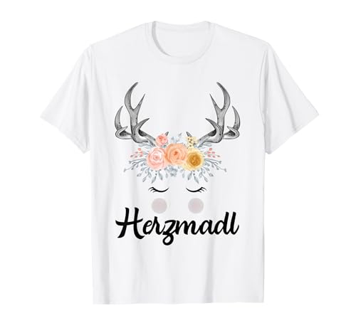 Herzmadl Damen Oktoberfest Volksfest Hirsch Blumen Trachten T-Shirt Herzmadl Damen Oktoberfest Volksfest Hirsch Blumen Trachten T-Shirt von Herzmadl Damen Volksfest Hirsch Blumen Trachten